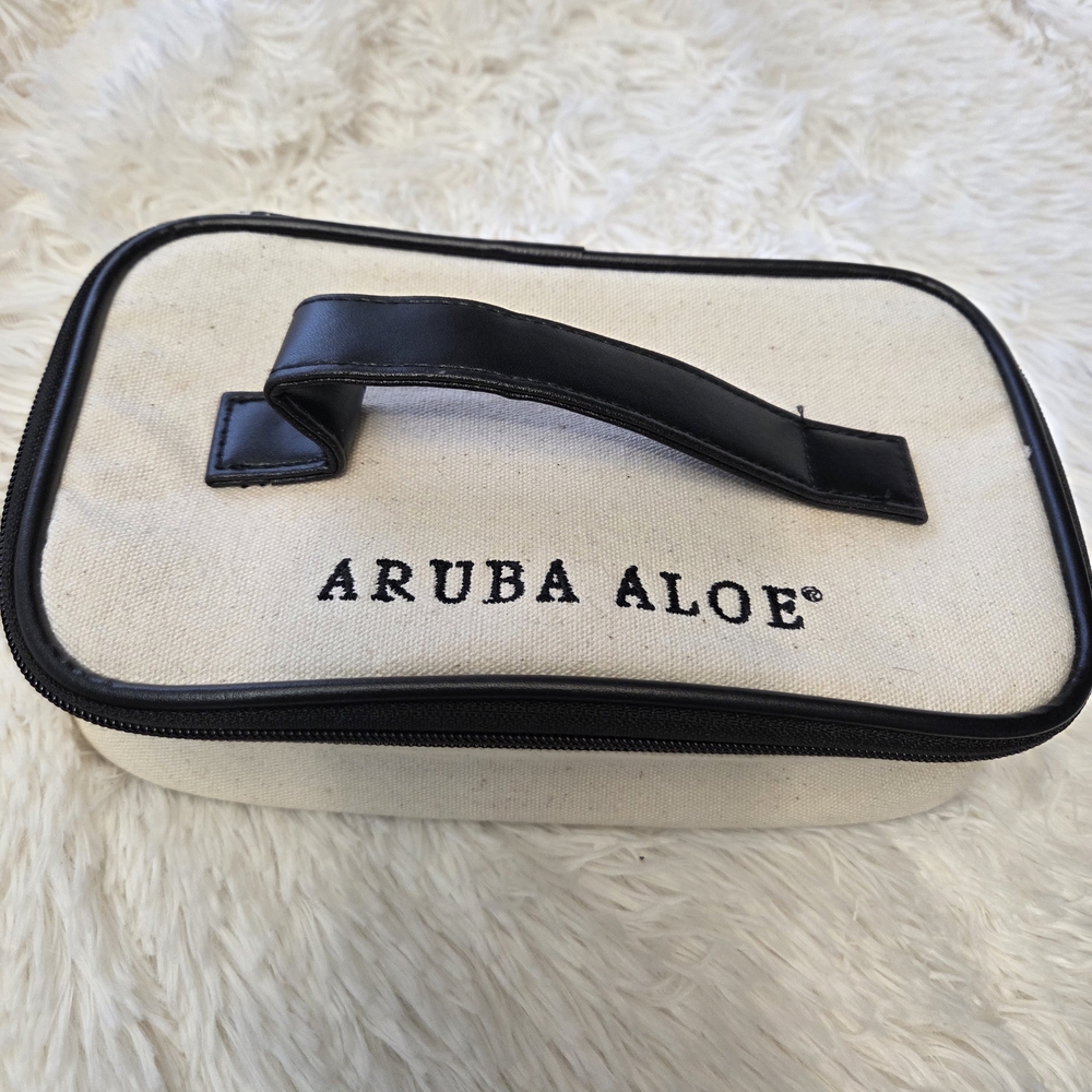 Canvas Cosmetic Case in Natural with Black Trim
